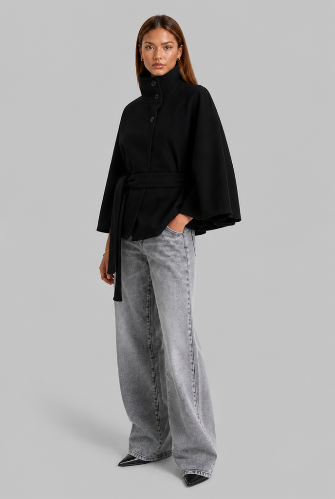 Cape Jacket with Tie Waist