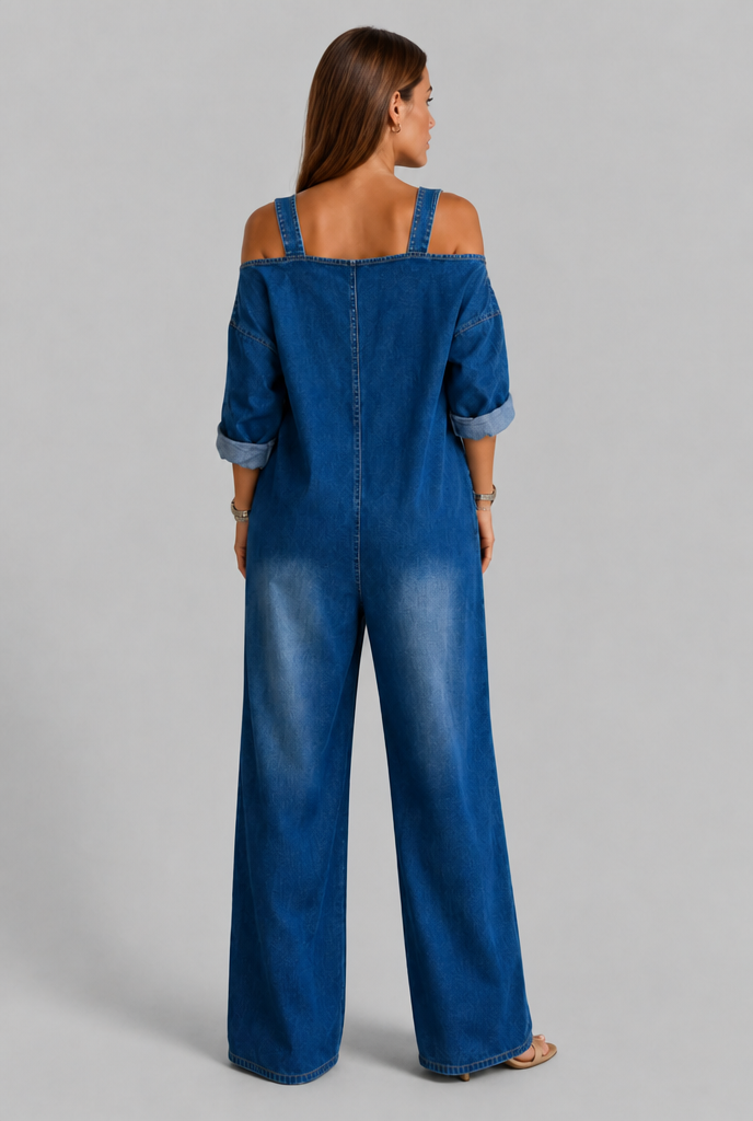 Off Shoulder Denim Jumpsuit