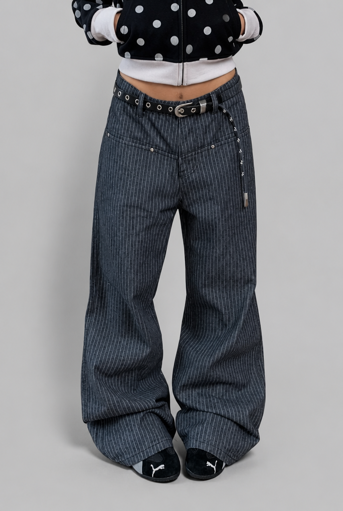 Pinstripe Wide Leg Jeans