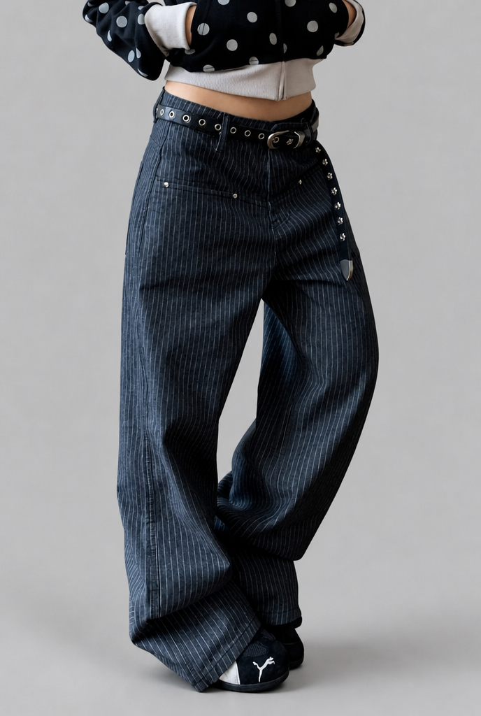 Pinstripe Wide Leg Jeans
