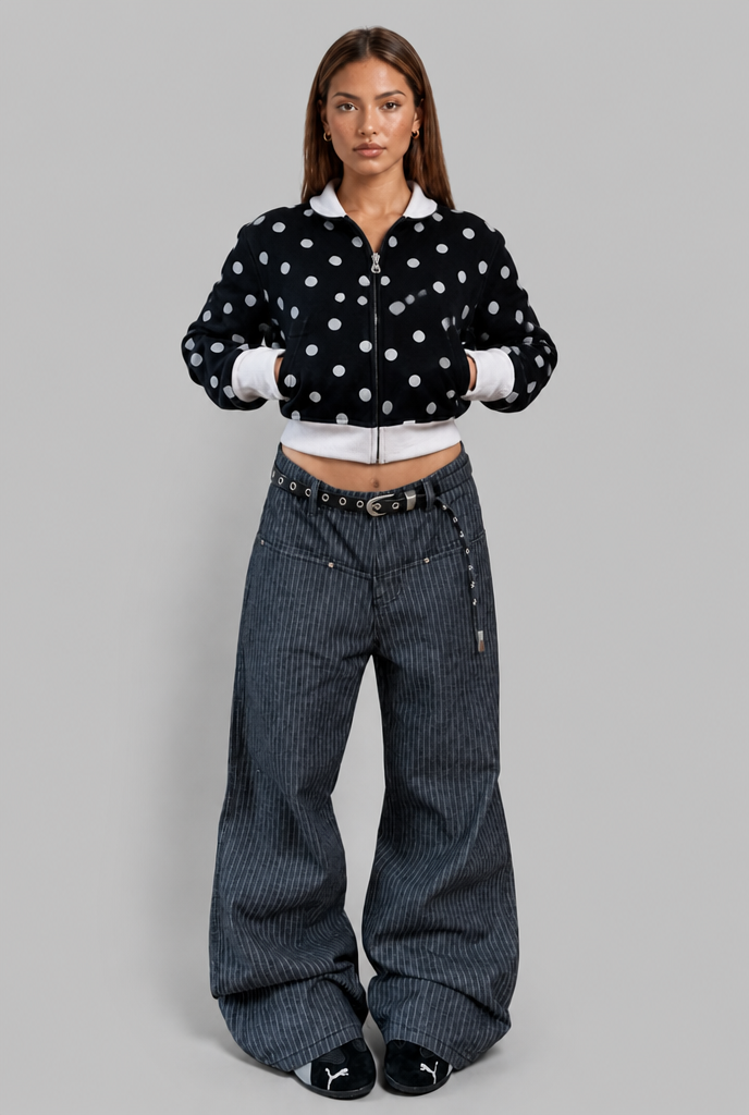 Pinstripe Wide Leg Jeans