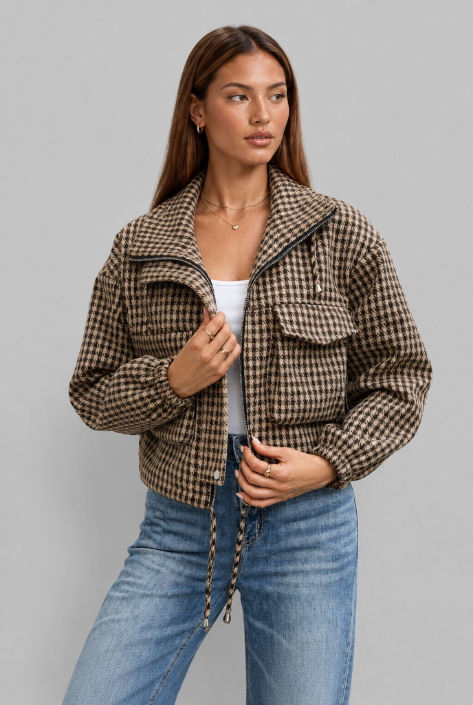 Houndstooth Cropped Jacket