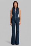 Sleeveless Denim Flared Jumpsuit