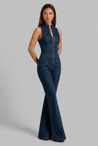 Sleeveless Denim Flared Jumpsuit