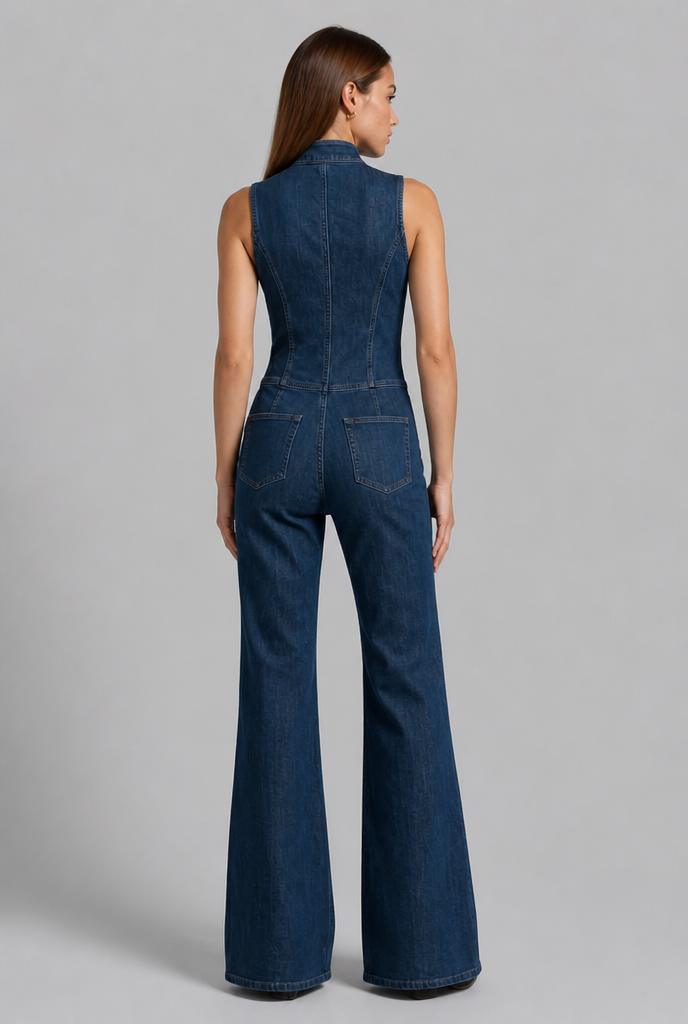 Sleeveless Denim Flared Jumpsuit