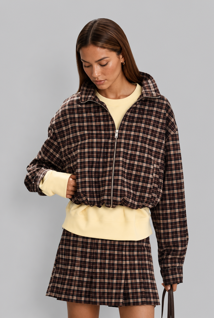Plaid Jacket & Pleated Skirt Set