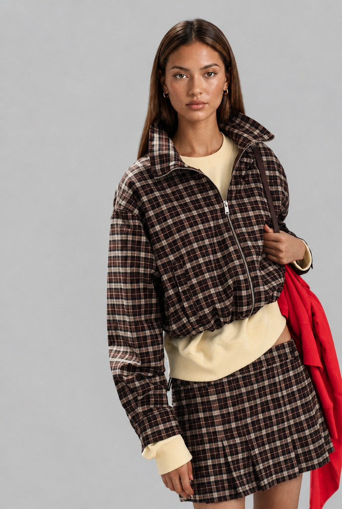Plaid Jacket & Pleated Skirt Set