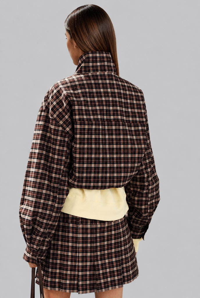 Plaid Jacket & Pleated Skirt Set