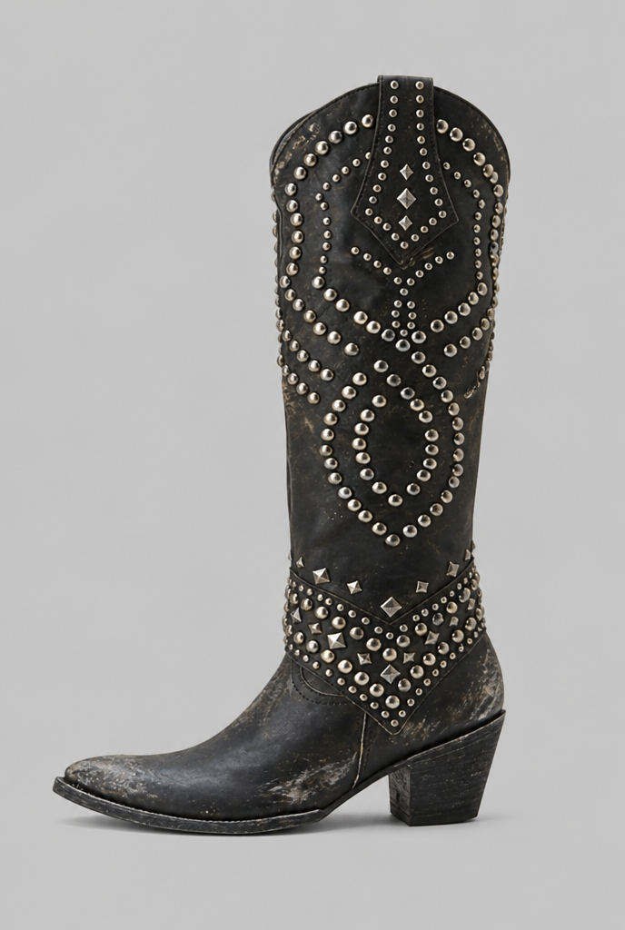 Knee-High Cowboy Boots with Studs