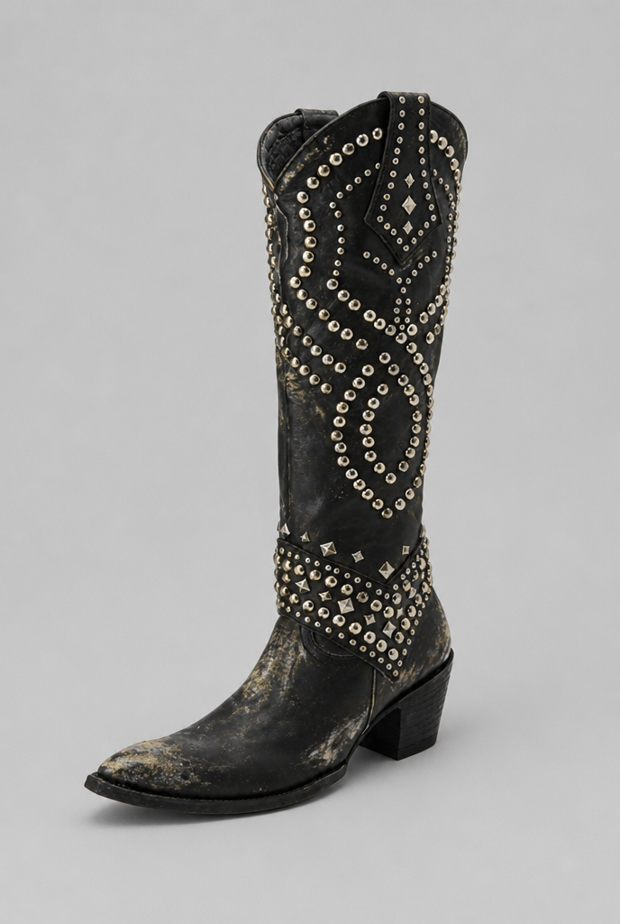 Knee-High Cowboy Boots with Studs
