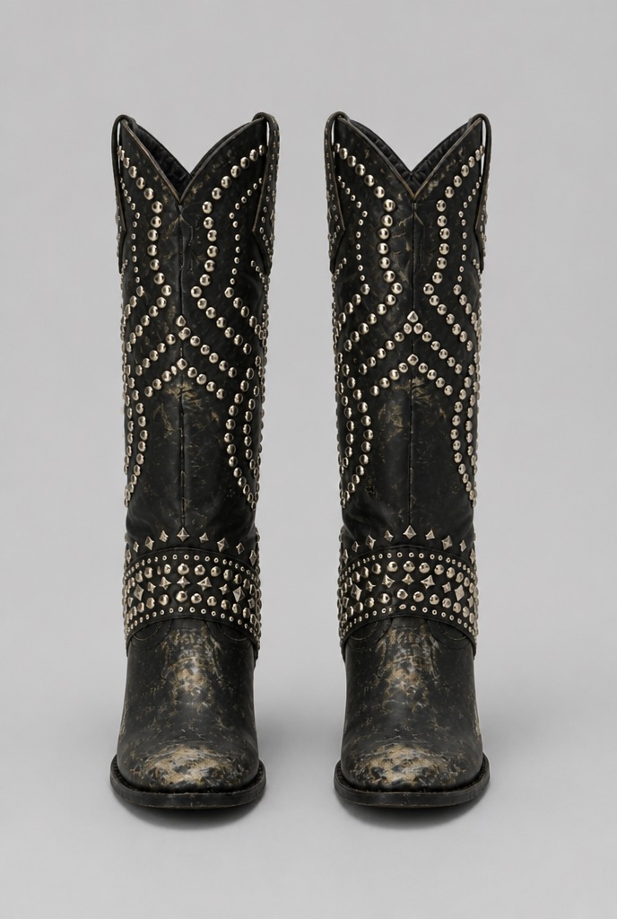 Knee-High Cowboy Boots with Studs