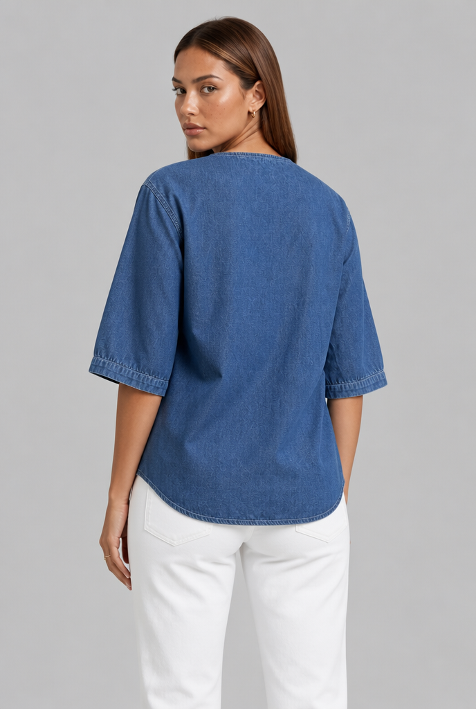 Denim Blouse with Tie Detail
