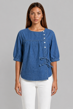 Denim Blouse with Tie Detail