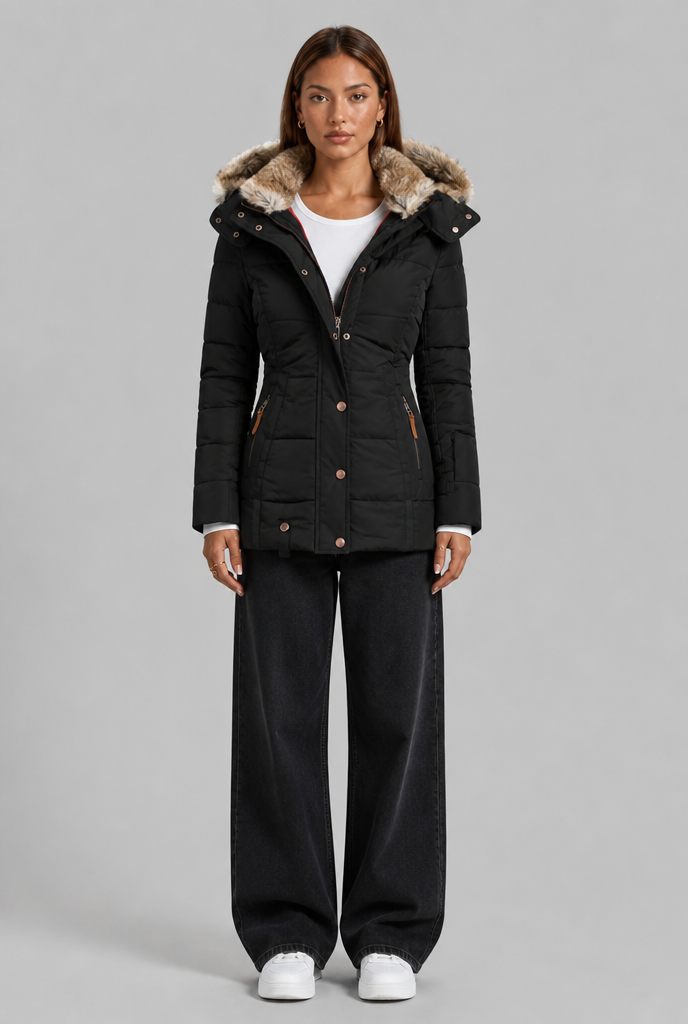 Puffer Coat with Fur Hood