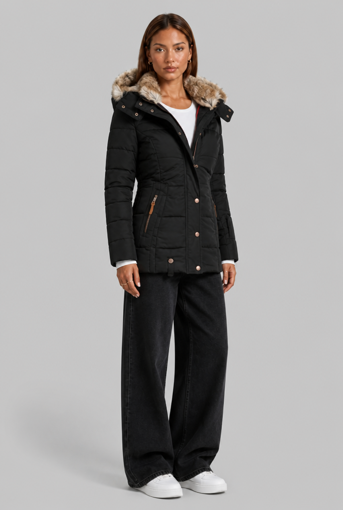 Puffer Coat with Fur Hood