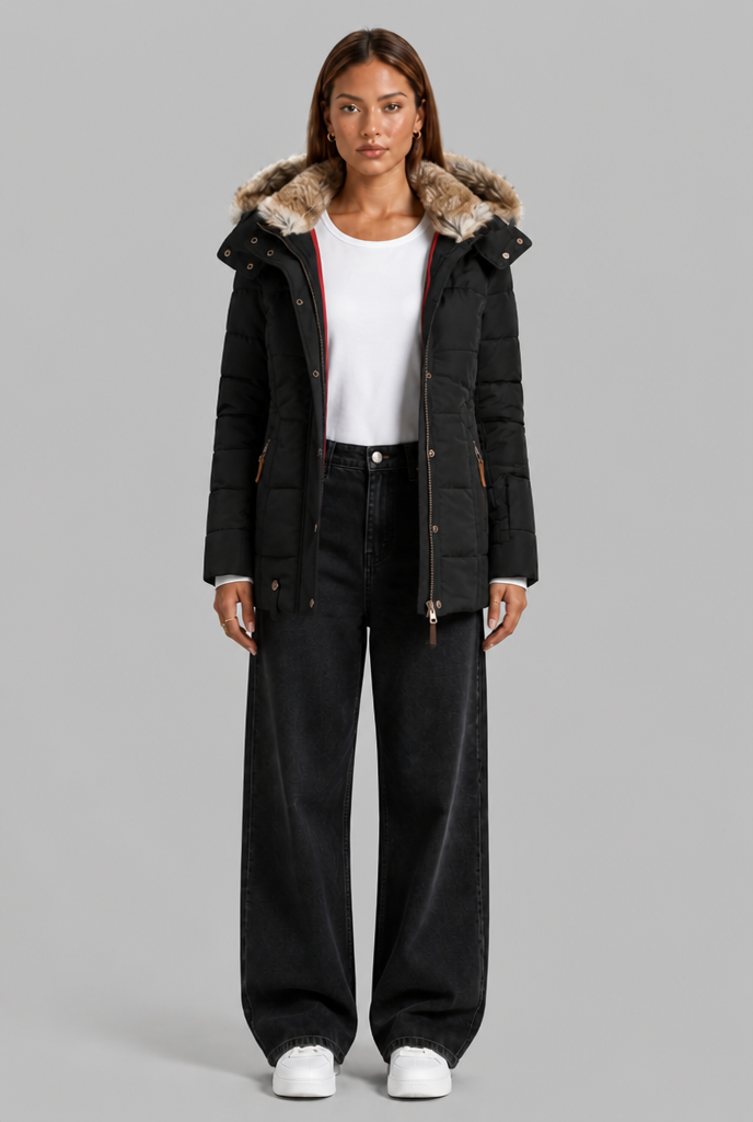 Puffer Coat with Fur Hood