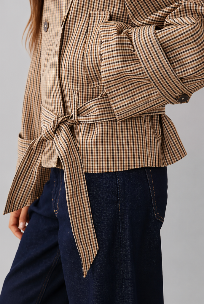 Gingham Trench Jacket with Belt