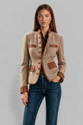 Tweed Jacket with Leather Trim