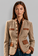 Tweed Jacket with Leather Trim
