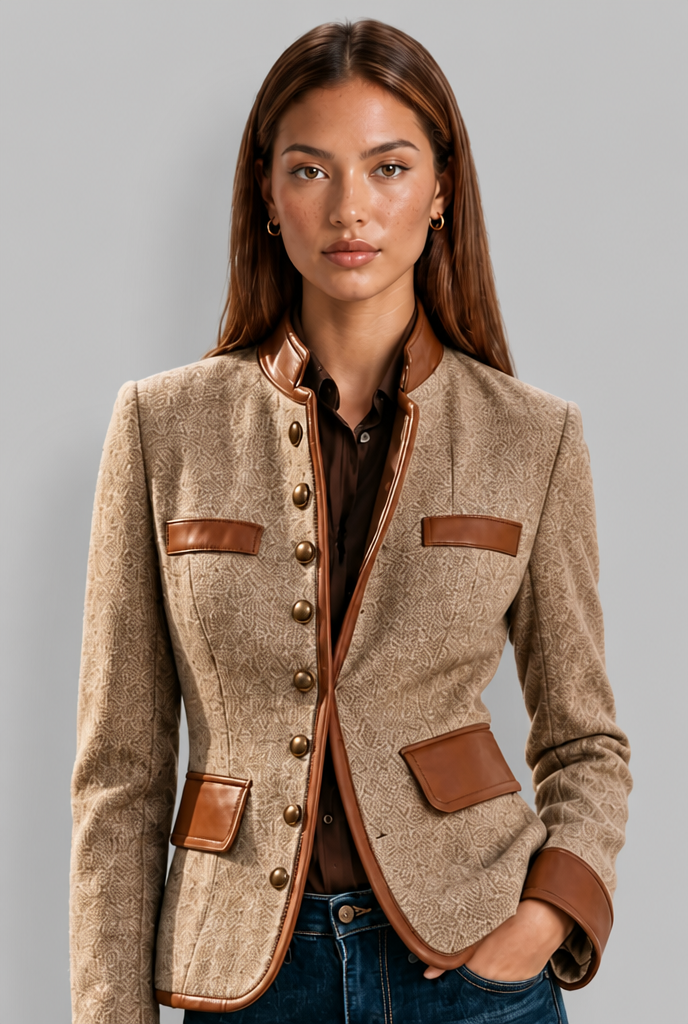 Tweed Jacket with Leather Trim