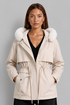 Cinched Waist Parka with Fur Hood
