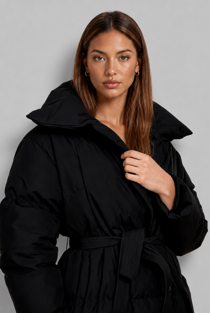 Puffer Coat with Belted Waist