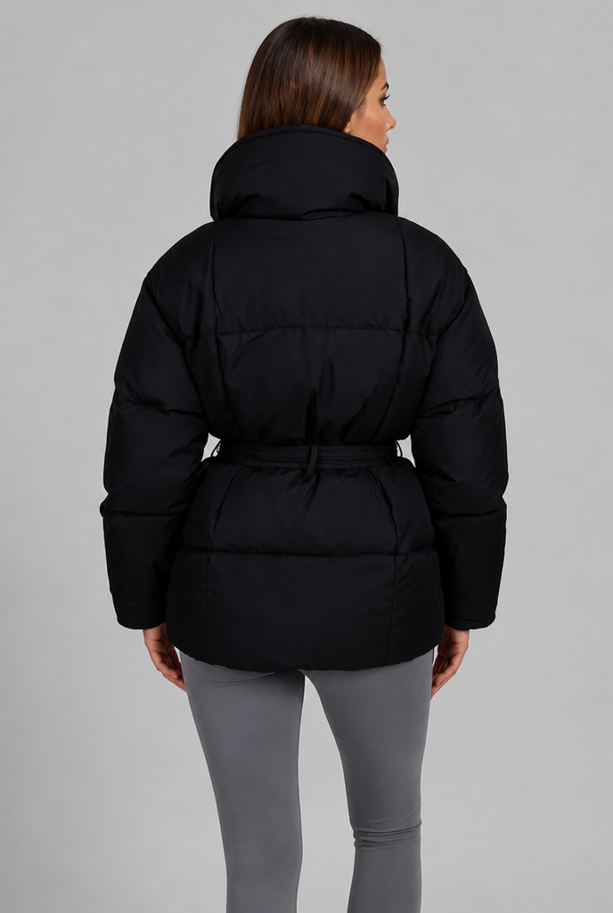 Puffer Coat with Belted Waist
