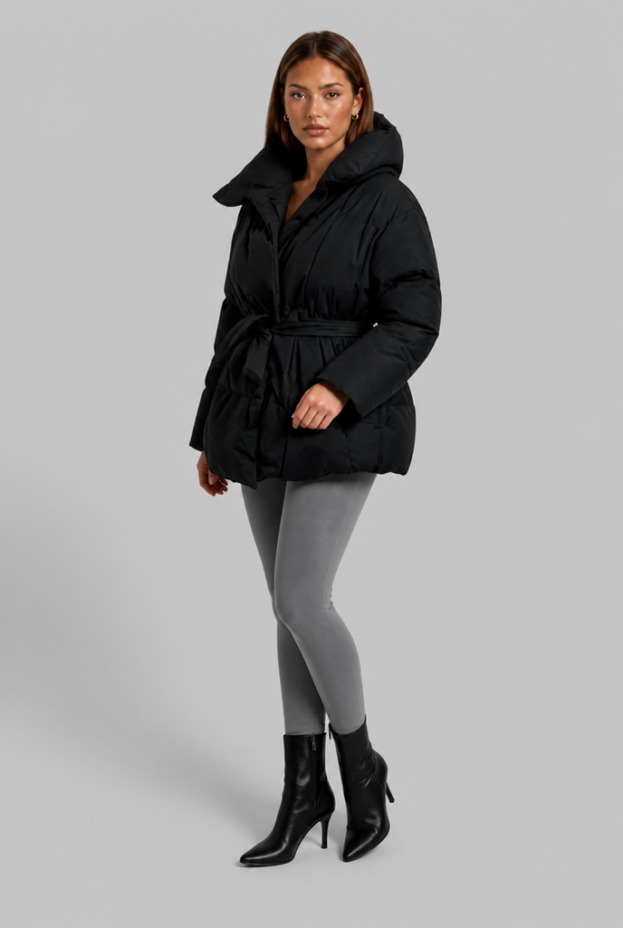 Puffer Coat with Belted Waist