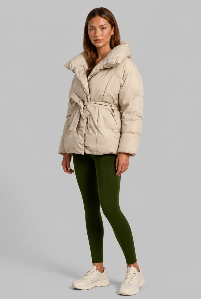 Puffer Coat with Belted Waist