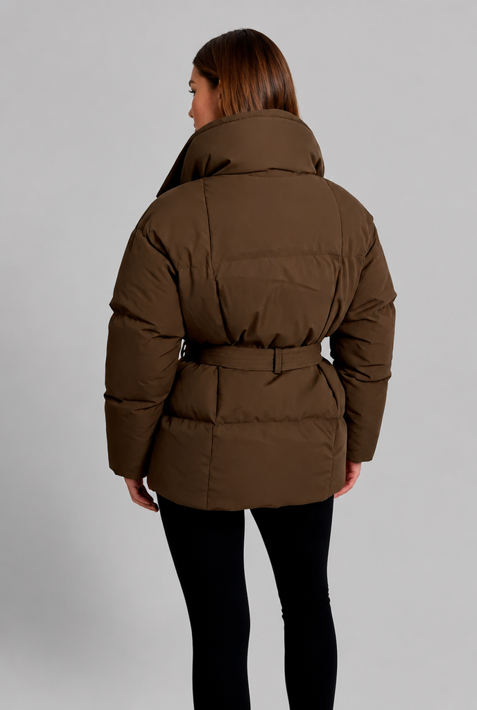 Puffer Coat with Belted Waist