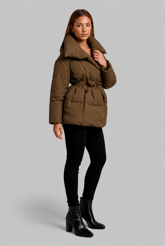 Puffer Coat with Belted Waist