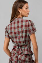 Plaid Blouse with Asymmetric Buttons