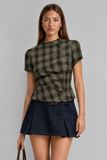 Plaid Blouse with Asymmetric Buttons