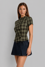 Plaid Blouse with Asymmetric Buttons