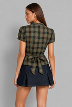 Plaid Blouse with Asymmetric Buttons