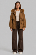 Cinched Waist Parka with Fur Hood