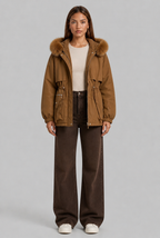 Cinched Waist Parka with Fur Hood
