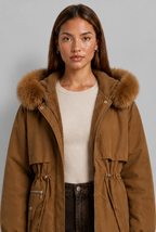 Cinched Waist Parka with Fur Hood