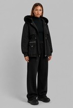 Cinched Waist Parka with Fur Hood