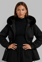 Cinched Waist Parka with Fur Hood
