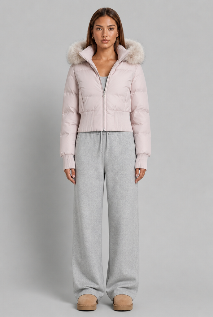 Cropped Puffer Jacket with Fur Hood