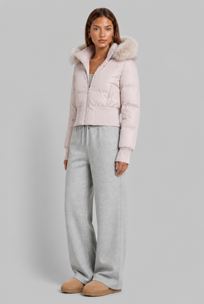 Cropped Puffer Jacket with Fur Hood