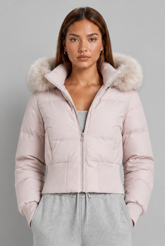 Cropped Puffer Jacket with Fur Hood