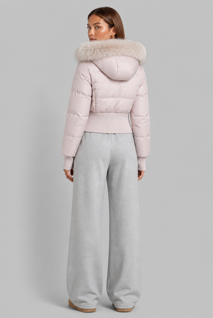 Cropped Puffer Jacket with Fur Hood