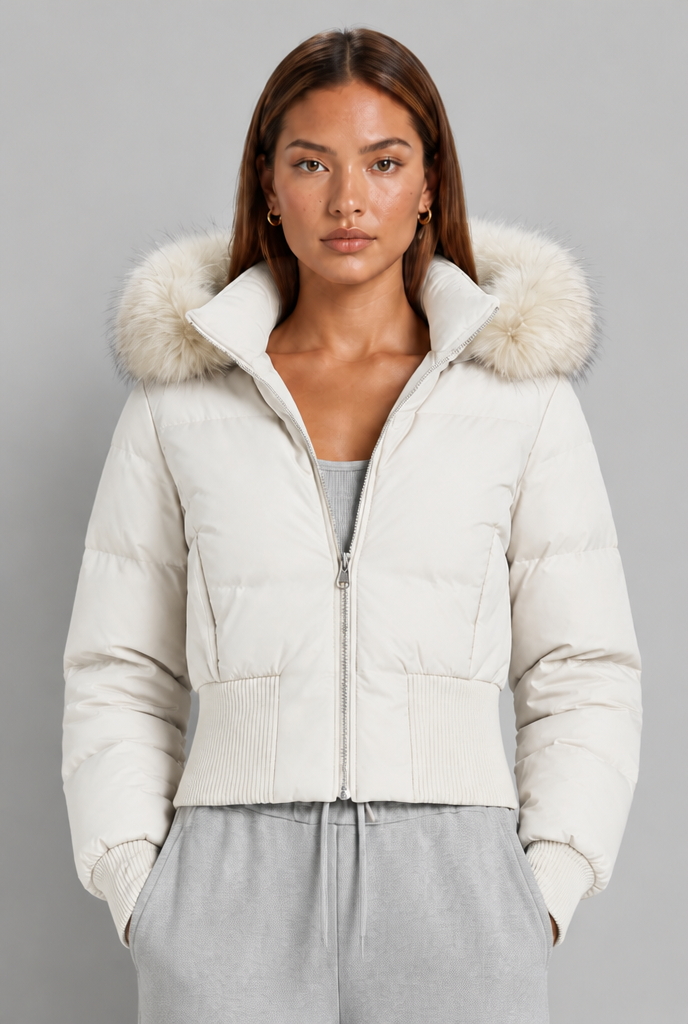 Cropped Puffer Jacket with Fur Hood