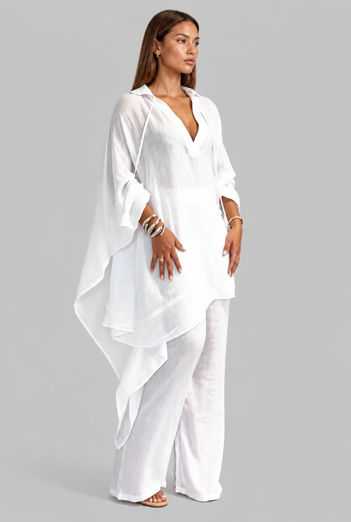 Linen Blouse & Wide Leg Trouser Set