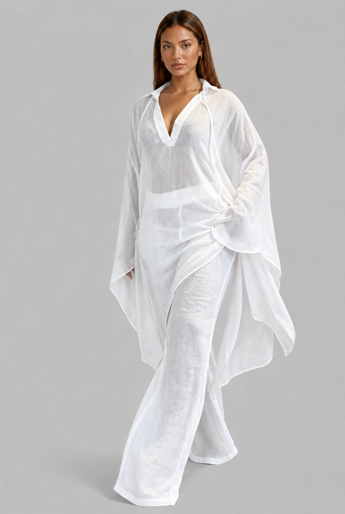 Linen Blouse & Wide Leg Trouser Set