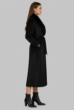 Long Wool Coat with Faux Fur Collar