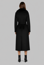 Long Wool Coat with Faux Fur Collar