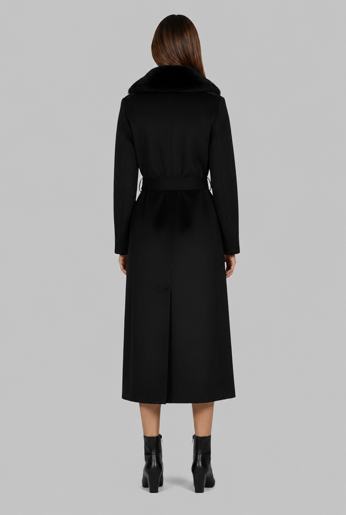 Long Wool Coat with Faux Fur Collar
